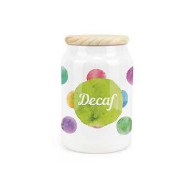 Purely Home Polka Dots Ceramic Decaf Storage Canister Multicoloured Spotty GiftKitchen Food Storage Container & Wooden Lid 600Ml from B&Q