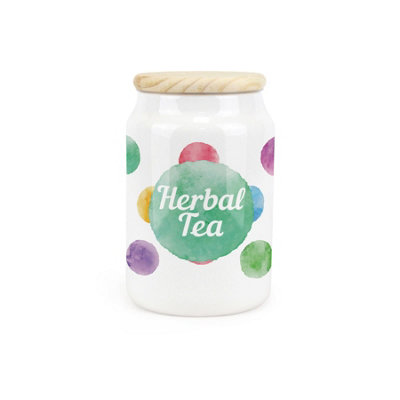Purely Home Polka Dots Ceramic Herbal Tea Storage Canister Multicoloured Spotty GiftKitchen Food Storage Container & Wooden Lid 600Ml from B&Q