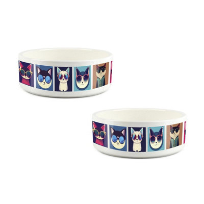 Purely Home Cool Cats Small Ceramic Bowl Set - Food/Water Dishes For Cats - Two Bowls / 1140G - Image 3