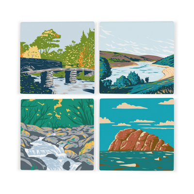 Purely Home Dartmoor Ceramic Coaster SetDevon Uk Landmarks/landscapes Square Set Of Four (4) Coasters Gift from B&Q
