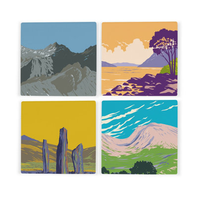 Purely Home Scotland Ceramic Coaster SetUk Scottish Landmarks/landscapes Square Set Of Four (4) Coasters Gift from B&Q
