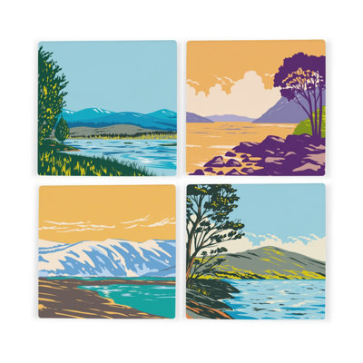 Purely Home Scottish Lochs Ceramic Coaster SetUk Scottish Landmarks/landscapes Square Set Of Four (4) Coasters Gift from B&Q