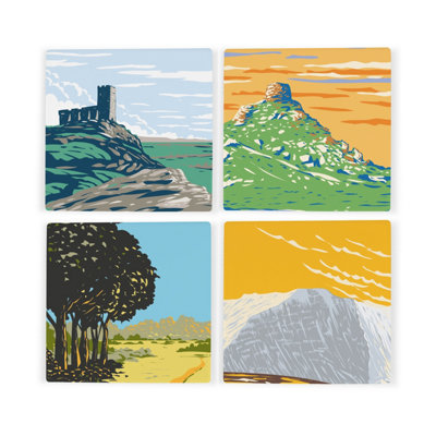 Purely Home South Of England Ceramic Coaster SetCornwall Dorset Somerset Devon Landmarks/landscapes Square Set Of Four (4) Coasters Gift from B&Q