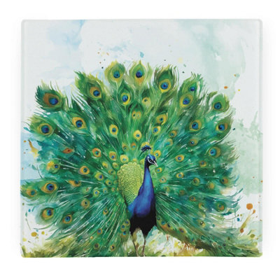 Purely Home Peacock Large Square Worktop ProtectorSmooth Glass Chopping Board from B&Q