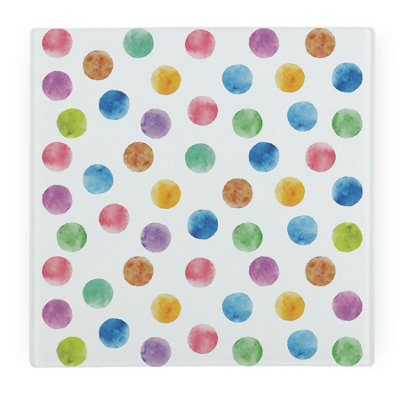 Purely Home Multicoloured Polka Dots Large Square Worktop ProtectorSmooth Glass Chopping Board from B&Q