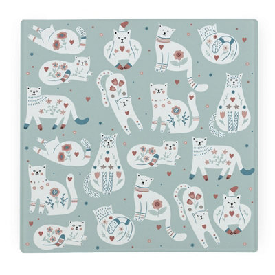Purely Home Floral Cats Large Square Worktop ProtectorSmooth Glass Chopping Board from B&Q