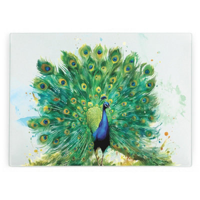 Purely Home Majestic Peacock Large Smooth Glass Worktop ProtectorKitchen Chopping Board from B&Q