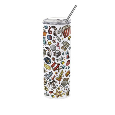 Purely Home Cinema Montage Travel FlaskGift For Movie & Theatre FansStainless Steel Vacuum-Sealed Double-Walled Drinks Cup With Straw from B&Q