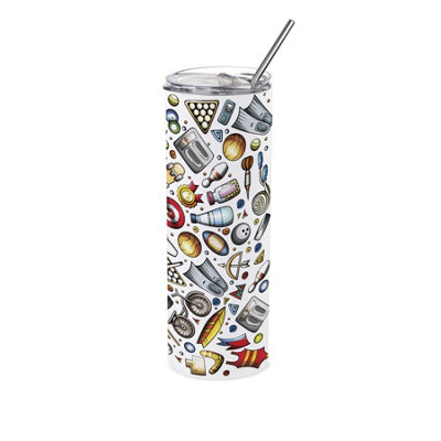 B&Q -  Sports Montage Travel FlaskExercise/sports Themed GiftStainless Steel Vacuum-Sealed Double-Walled Drinks Cup With Straw