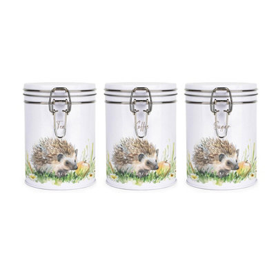 Purely Home Hedgehog Tea Coffee & Sugar CanistersCountryside Wildlife CreaturesMetal Clip Lid Kitchen Storage Jars 700Ml (13Cm X 9.5Cm) from B&Q