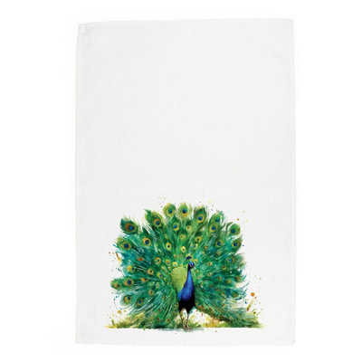 Purely Home Majestic Peacock Tea TowelPanama Cotton Exotic Kitchen Gift For Bird Lovers from B&Q