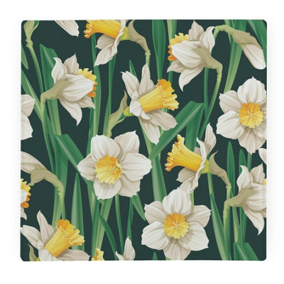 Purely Home Poster Daffodils Large Square Worktop Protector - Smooth Glass Chopping Board - Yellow - Image 3