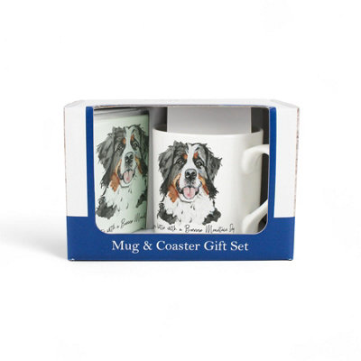 Purely Home Bernese Mountain Dog Mug & Coaster Gift SetLifes Better With A Bernese Mountain DogBone China Mug And Glass Coaster Set from B&Q