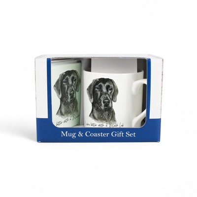 Purely Home Black Labrador Mug & Coaster Gift SetLifes Better With A Black LabradorBone China Mug And Glass Coaster Set from B&Q