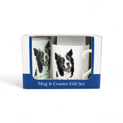 Purely Home Border Collie Mug & Coaster Gift SetLifes Better With A Border CollieBone China Mug And Glass Coaster Set from B&Q