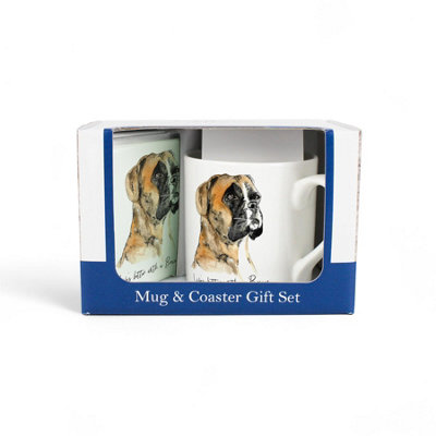 B&Q -  Boxer Dog Mug & Coaster Gift SetLifes Better With A BoxerBone China Mug And Glass Coaster SetPresent For Dog Lovers