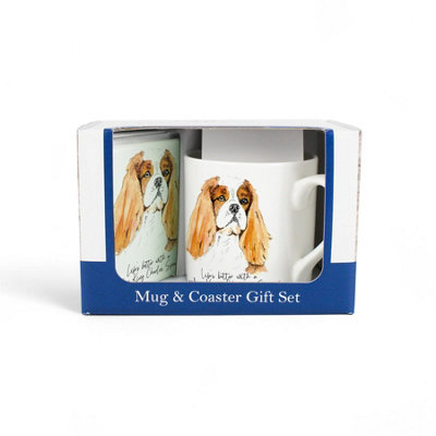 Purely Home Cavalier Spaniel Mug & Coaster Gift SetLifes Better With A Cavalier SpanielBone China Mug And Glass Coaster Set from B&Q