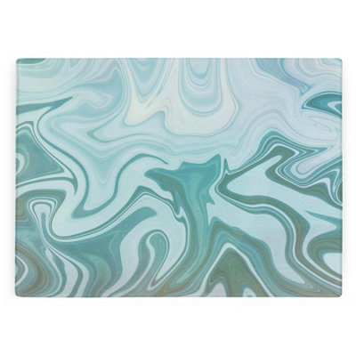 Purely Home Blue Marbled Worktop ProtectorLarge Smooth Glass Chopping Board from B&Q
