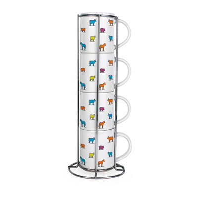Purely Home Farm Animals Stacking Mugs Set Ceramic Tea/coffee CupsDrinkware Mug Gift Set With Metal Stand/holder Set Of 4 from B&Q