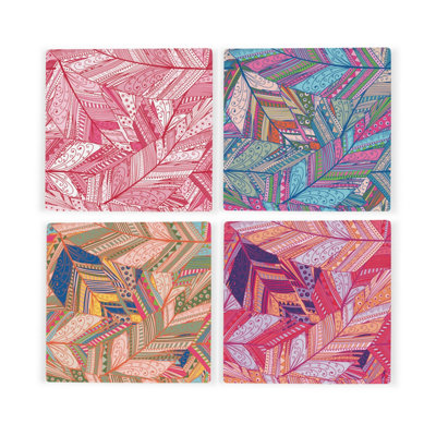 Purely Home Abstract Feathers Ceramic Coaster SetColorful Mosaic Square Set Of Four (4) Coasters Gift from B&Q