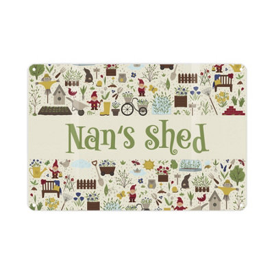 Purely Home Nans Shed SignGreen Cartoon Gardening Doodles Metal Plaque Plants Garden PresentWall Decor 28Cm X 20Cm Gifts For Mothers Day from B&Q
