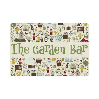Purely Home The Garden Bar SignGreen Cartoon Gardening Doodles Metal Plaque Garden Bar GiftWall Decor 28Cm X 20Cm from B&Q