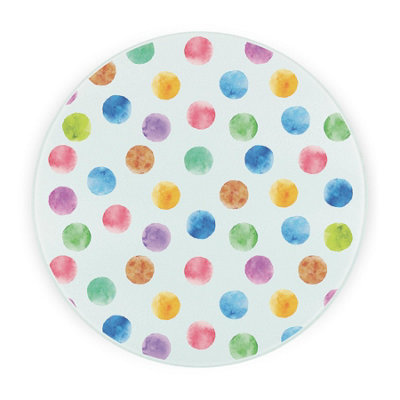 Purely Home Multicoloured Polka Dots Round Worktop ProtectorTextured Glass Chopping Board from B&Q