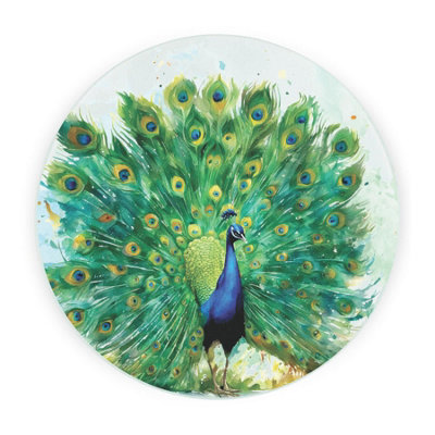 Purely Home Peacock Round Worktop ProtectorTextured Glass Chopping Board from B&Q