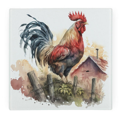 Purely Home Rooster Large Square Worktop ProtectorSmooth Glass Chopping Board from B&Q
