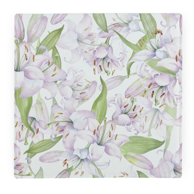 Purely Home Watercolour Lilies Large Square Worktop Protector - Smooth Glass Chopping Board - Purple - Image 3