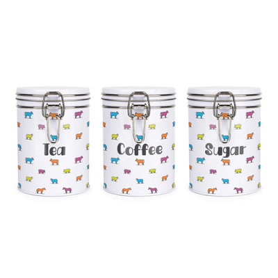 Purely Home Colourful Farm Animals Clip-Lid Kitchen Storage Canister Set - Tea, Coffee & Sugar - Image 3