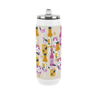 Purely Home Pink Lemonade Large Drinking Can Flask With Straw - Multi - Image 3