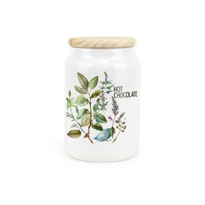 Purely Home - Watercolour Herbs - Hot Chocolate Canister - Kitchen Storage Jar Black