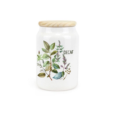 Ceramic Tapered Watercolour Herbs Canister - Decaf Storage Container - Image 3