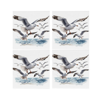 Seagulls Ceramic Coaster Set - Coastal Birds Square Set of 4 Coasters Gift - Image 3