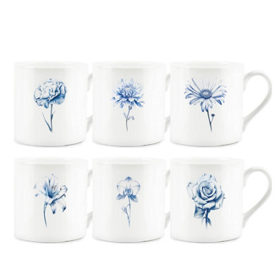Purely Home Blue Flowers Bone China MugsSet Of 6 from B&Q