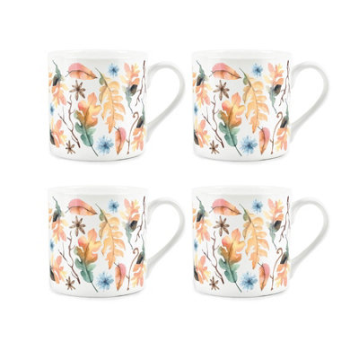 Purely Home Watercolour Autumn Leaves Bone China MugsSet Of 4