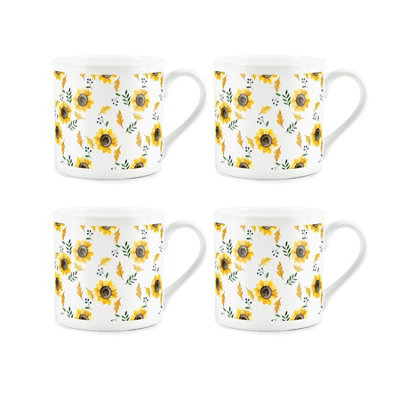 Purely Home Sunflower Print Bone China MugsSet Of 4