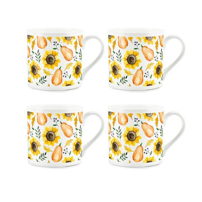 Purely Home Pumpkins & Sunflowers Bone China MugsSet Of 4 from B&Q