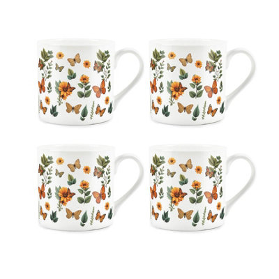 Purely Home Botanical Butterflies Bone China MugsSet Of 4 from B&Q