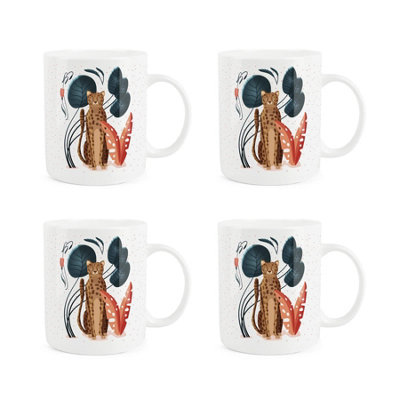 B&Q -  Exotic Cheetah Bone China MugsSet Of 4