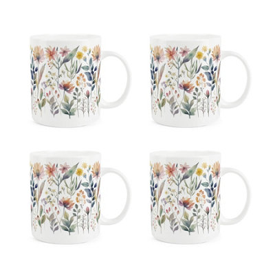 B&Q -  Pastel Flowers Bone China MugsSet Of 4