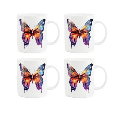 Purely Home Cosmic Butterfly Bone China MugsSet Of 4