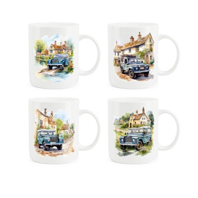 Purely Home 4X4 Cars Bone China Mugs - Set Of 4 - White - Image 3