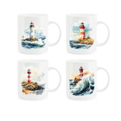 Purely Home Vintage Lighthouses Bone China MugsSet Of 4 from B&Q