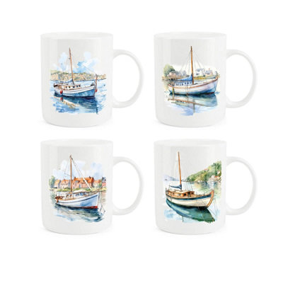 Purely Home Sailboats Bone China MugsSet Of 4 from B&Q