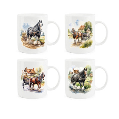 Purely Home Shire Horses Bone China MugsSet Of 4