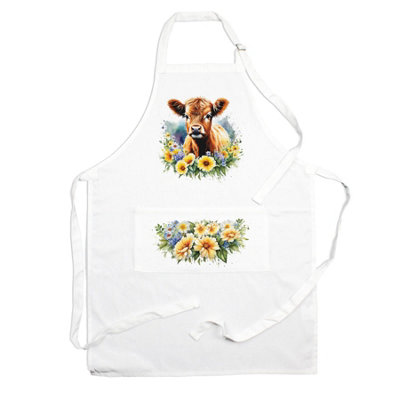 Purely Home Farm Animals & Flowers Highland Calf ApronFloral Gifts For HerCooking & Baking from B&Q