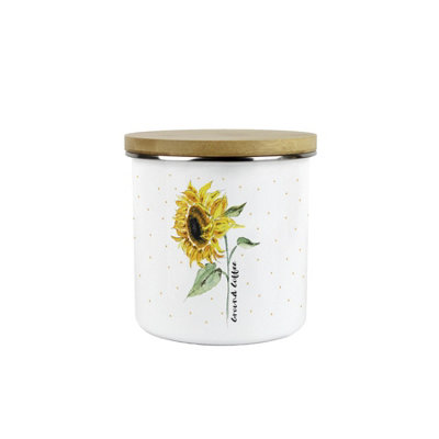 Purely Home Sunflowers & Spots Ground Coffee Storage CanisterFloral Kitchen GiftsWhite Metal Enamel Medium Kitchen Storage Container from B&Q
