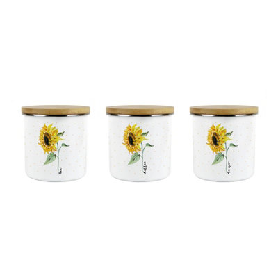 Purely Home Sunflowers & Spots TeaCoffee & Sugar Storage Canister SetFloral Kitchen GiftWhite Enamel Medium Kitchen Storage Containers from B&Q